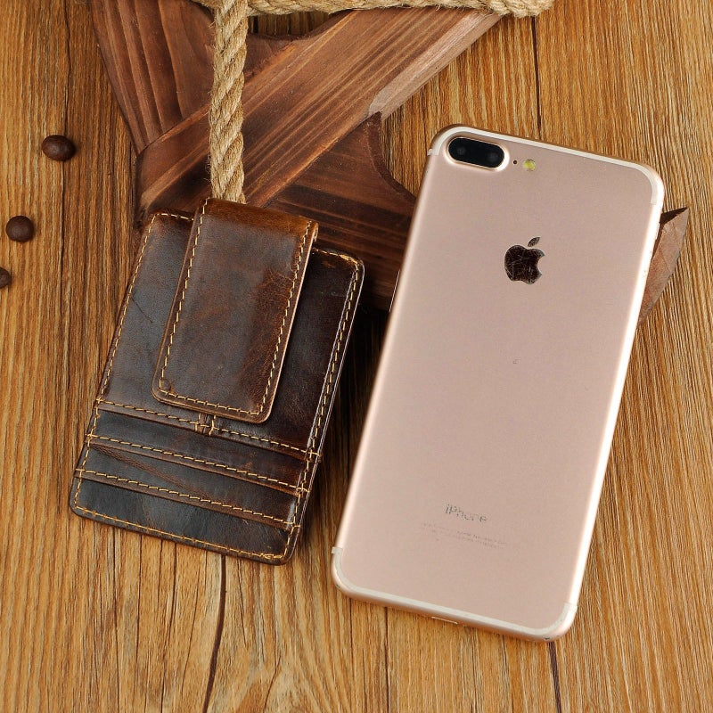 Le'aokuu Rfid Blocking Mens Cowhide Money Clip Credit Card Case Handy Slim Wallet Magnet (A Rfid Coffee) - Image 4